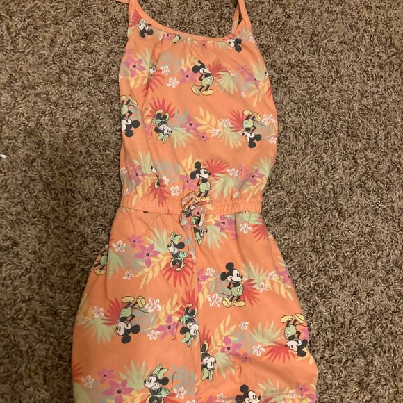 Disney Jumping Beans Classic Mickey and Minnie Mouse Romper 7 Orange Tropical - Picture 1 of 3